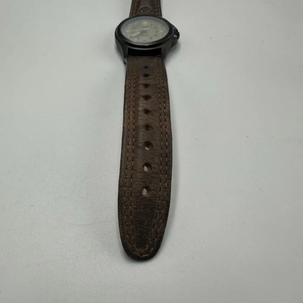 Timex Expedition Watch Men Indiglo Dial Date Window Brown Leather Band Works